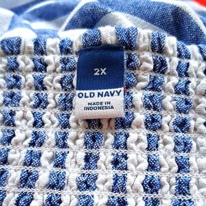 Old Navy Linen-Blend Fit & Flare Blue and White Stripe Mini Dress Size 2X